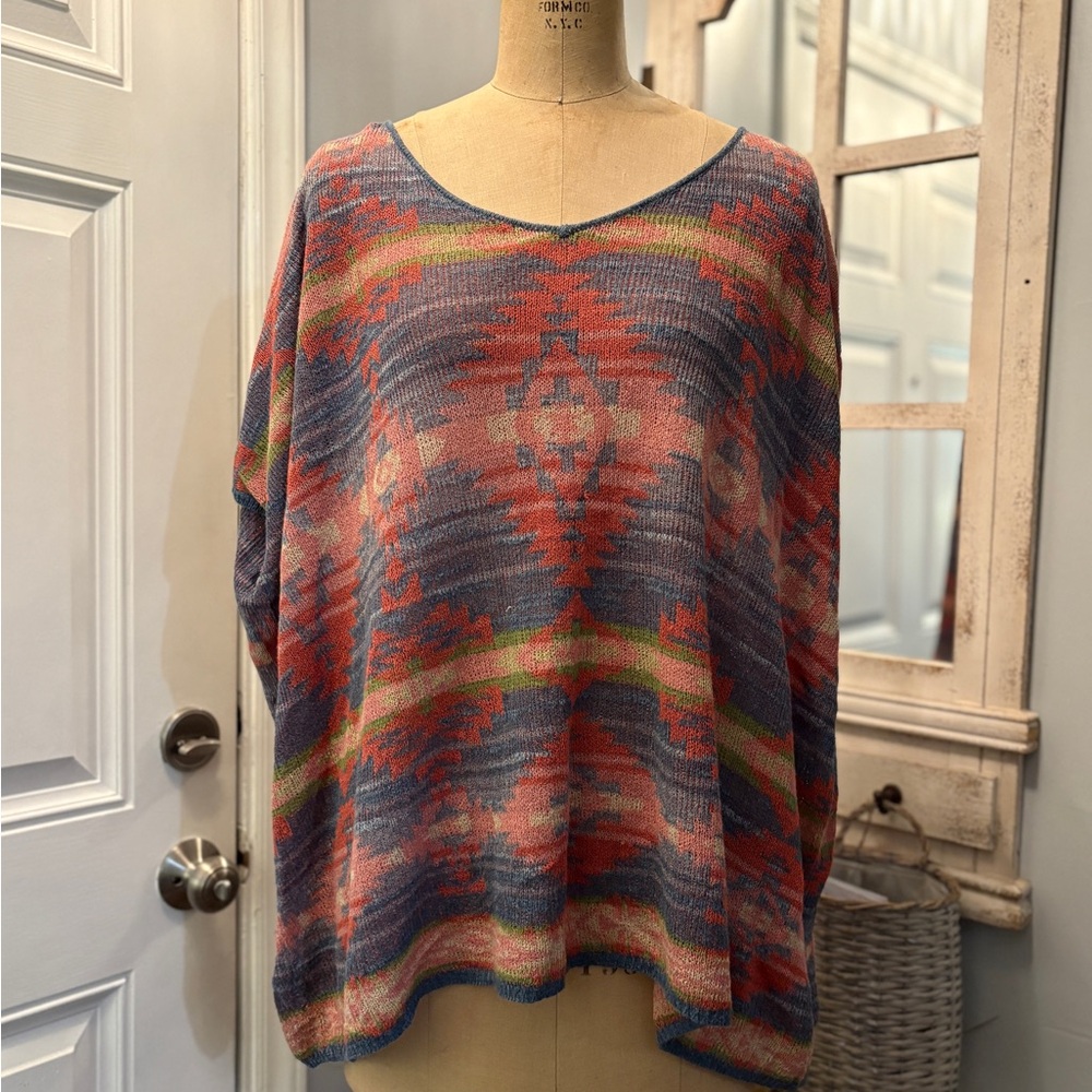 Ralph Lauren ‎ Boho Chic Southwestern  Aztec Rodeo Knit Poncho Sweater Size S/P